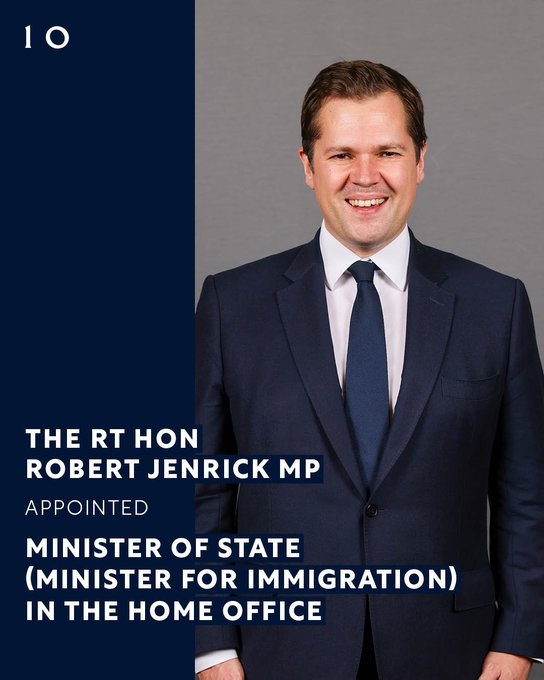 The Rt Hon Robert Jenrick MP appointed Minister of State (Minister for Immigration) in the Home Office. 