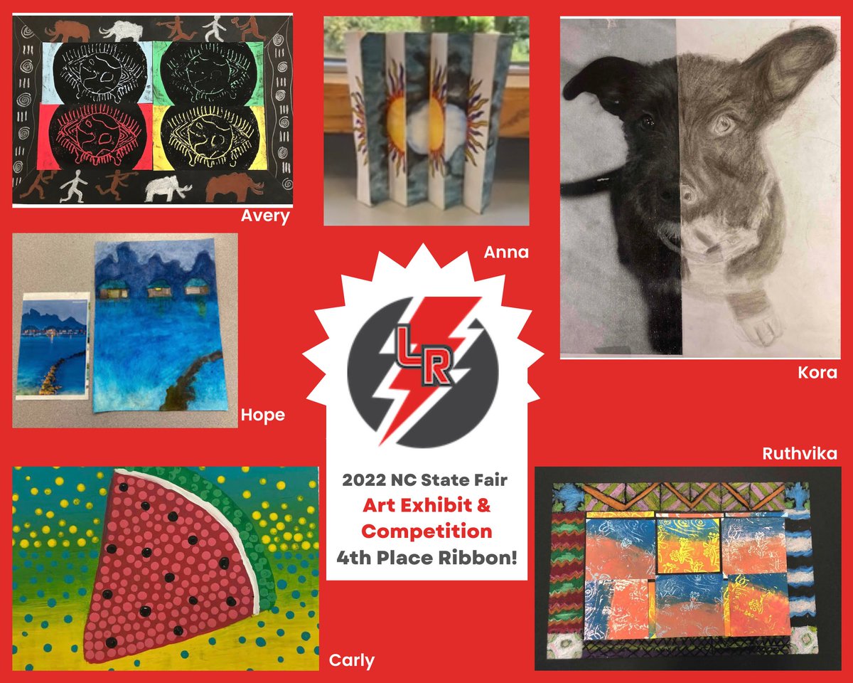 Lufkin Road Middle School PTA (@lufkinpta) on Twitter photo We're proud of the Lufkin artists who earned a 4th place ribbon (and $350 for our art program) at the prestigious 2022 NC State Fair Art Exhibit and Competition. Congratulations to Anna 8-2,
Hope 8-1, Kora 7-3, Avery 6-1, Carly 6-4, and Ruthvika 6-4! <a href="/lufkintweets/">Lufkin Road Middle School</a> <a href="/BbarlowArt/">Beth Barlow</a> We're proud of the Lufkin artists who earned a 4th place ribbon (and $350 for our art program) at the prestigious 2022 NC State Fair Art Exhibit and Competition. Congratulations to Anna 8-2,
Hope 8-1, Kora 7-3, Avery 6-1, Carly 6-4, and Ruthvika 6-4! <a href="/lufkintweets/">Lufkin Road Middle School</a> <a href="/BbarlowArt/">Beth Barlow</a>