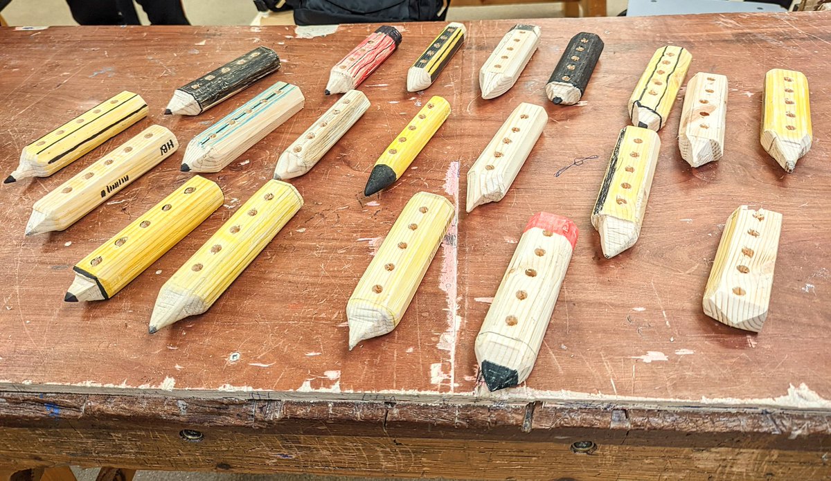GWeir24's tweet photo. 1st year tasters coming to an end this week in @FingalCC Wood Technology, with students completing their big pencil, pencil holders ✏️ https://t.co/r1B1Mpqi3B