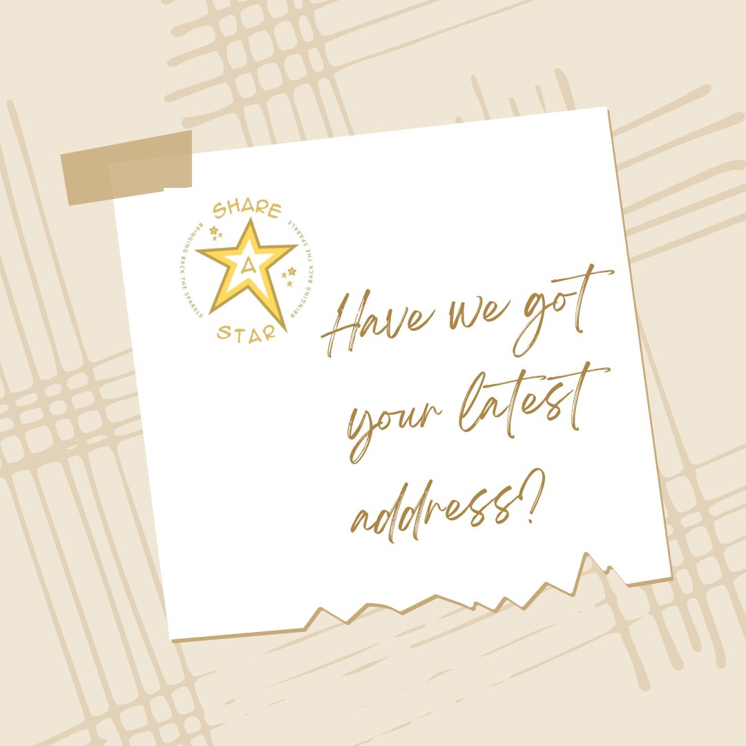 I just wanted to send a little message out to ask all star families that have moved house, to make sure that they have updated Share a Star with their latest address. We will be sending out some info soon and have planned a surprise, but we need updated addresses for that!