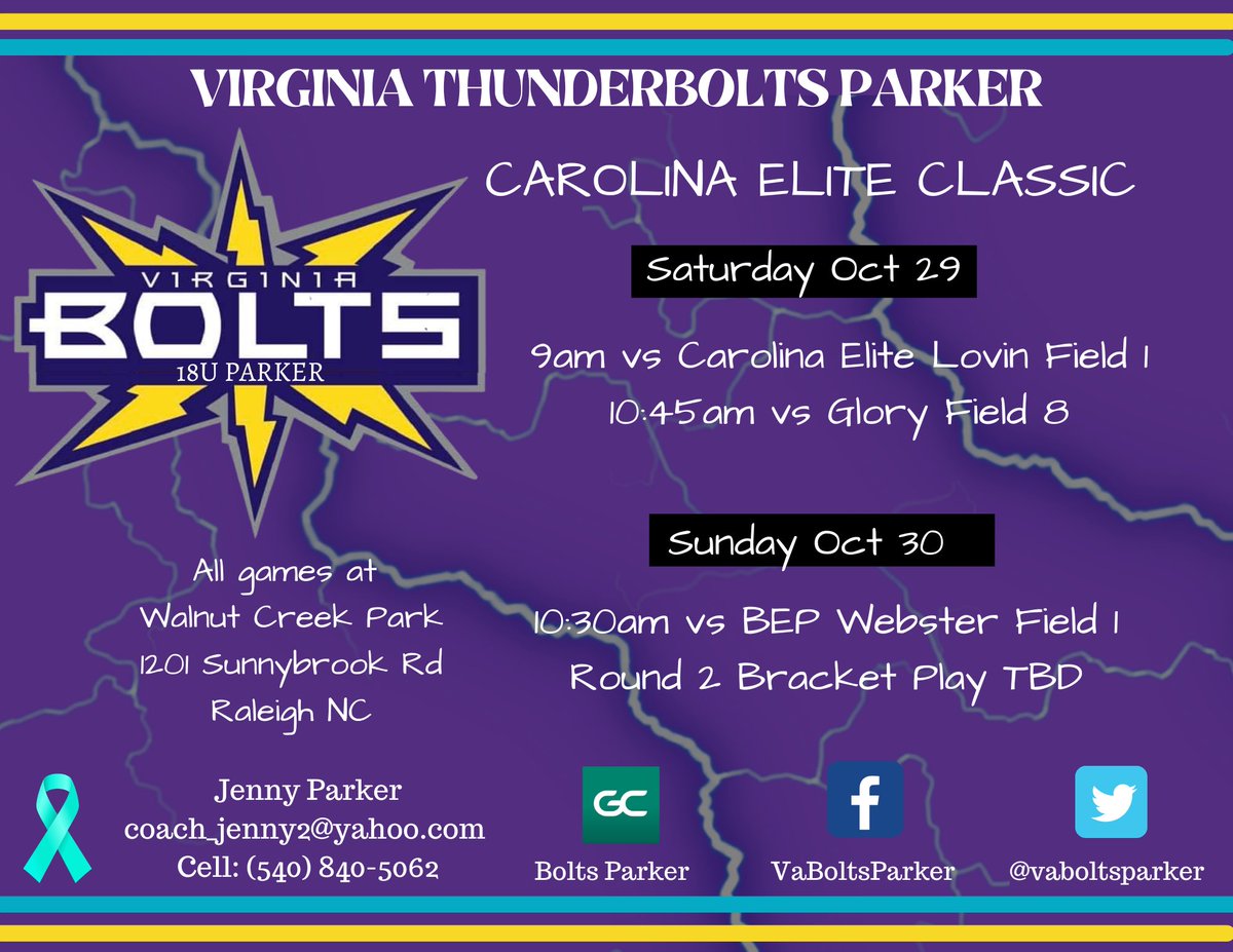 VA Thunderbolts Parker (@vaboltsparker) on Twitter photo Let’s goooo! Heading south for the <a href="/CarEliteNCorg/">@CarolinaEliteOrg</a> Classic! 👀 forward to this group continuing to do what they 💜! #boltsboom ⚡️
<a href="/coach_jenny2/">Jenny Buzzell-Parker</a> <a href="/Coach_Joe_B/">Joseph Braden</a> <a href="/coach_randy34/">Randy Norris</a> <a href="/CoachScottL/">Scott</a> Let’s goooo! Heading south for the <a href="/CarEliteNCorg/">@CarolinaEliteOrg</a> Classic! 👀 forward to this group continuing to do what they 💜! #boltsboom ⚡️
<a href="/coach_jenny2/">Jenny Buzzell-Parker</a> <a href="/Coach_Joe_B/">Joseph Braden</a> <a href="/coach_randy34/">Randy Norris</a> <a href="/CoachScottL/">Scott</a>