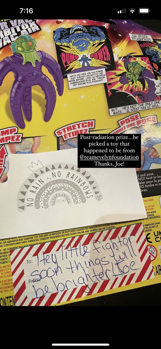 I love seeing the impact our annual toy drive has on kiddos receiving radiation at Tom Baker. Another little friend getting some love and support from Team Evelyn