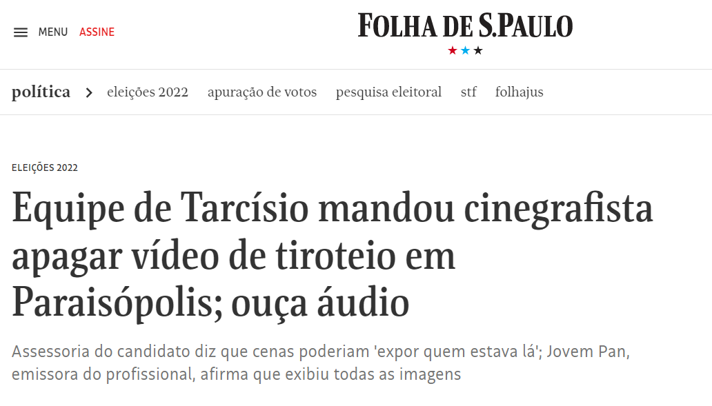 Dref_Andrade's tweet photo. FATOS

15/10 Contas espalham vídeo antigo de Heleno como se falasse de ameaça a Tarcísio

17/10 Após tiroteio em Paraisópolis TF fala em ataque, JovemPan denuncia atentado e bolsonaristas se solidarizam

HOJE: Vaza áudio em que equipe de TF exige que vídeo dos fatos seja apagado! https://t.co/FWjbRPyqqJ