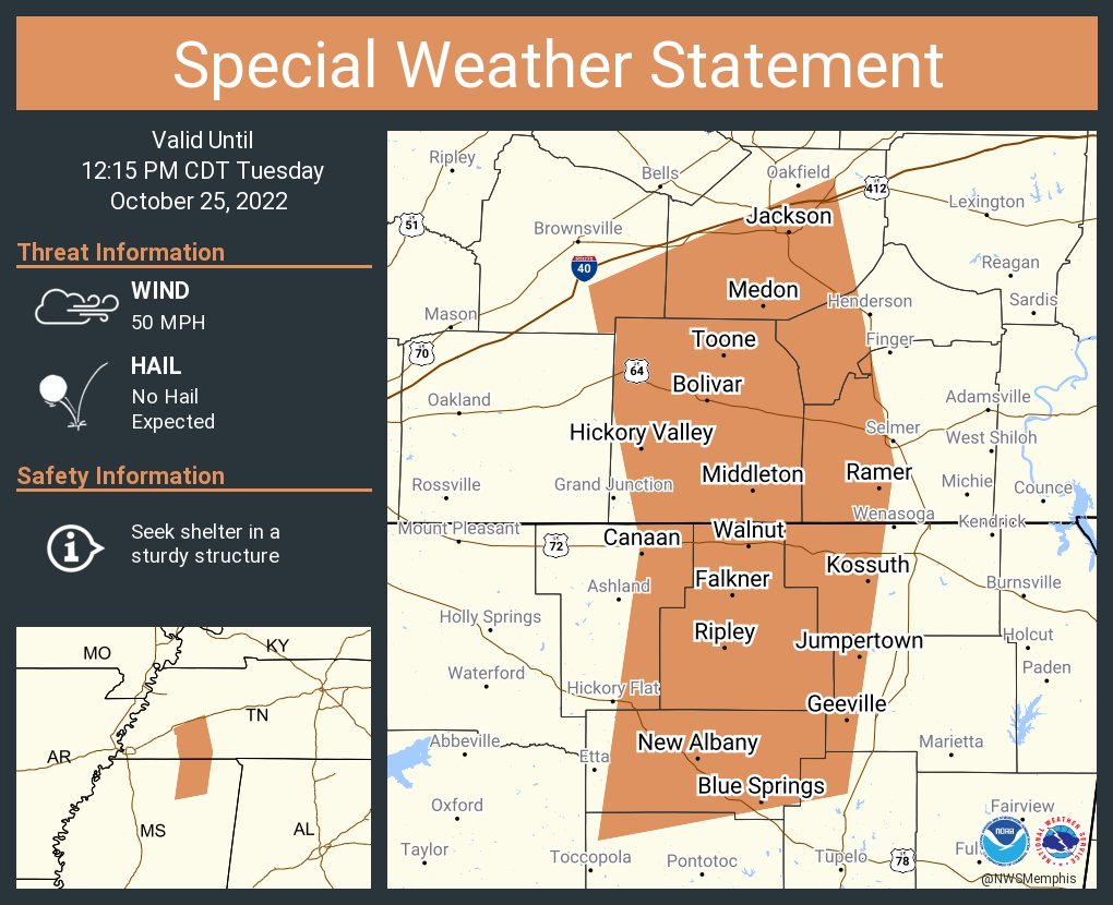 A special weather statement has been issued for Jackson TN, New Albany MS and Bolivar TN until 12:15 PM CDT