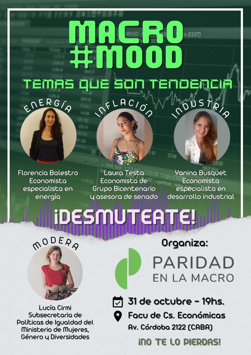 paridadmacro's tweet photo. 📌¡No te pierdas esta charla!
Vamos a estar hablando sobre coyuntura económica argentina, analizando los temas que son tendencia.📈

‼️¡Agendate!

🗓 31 de octubre 
🕗 19hs.
📍 Facu de Cs. Económicas (Av. Córdoba 2122) https://t.co/UBPsnjJxEV