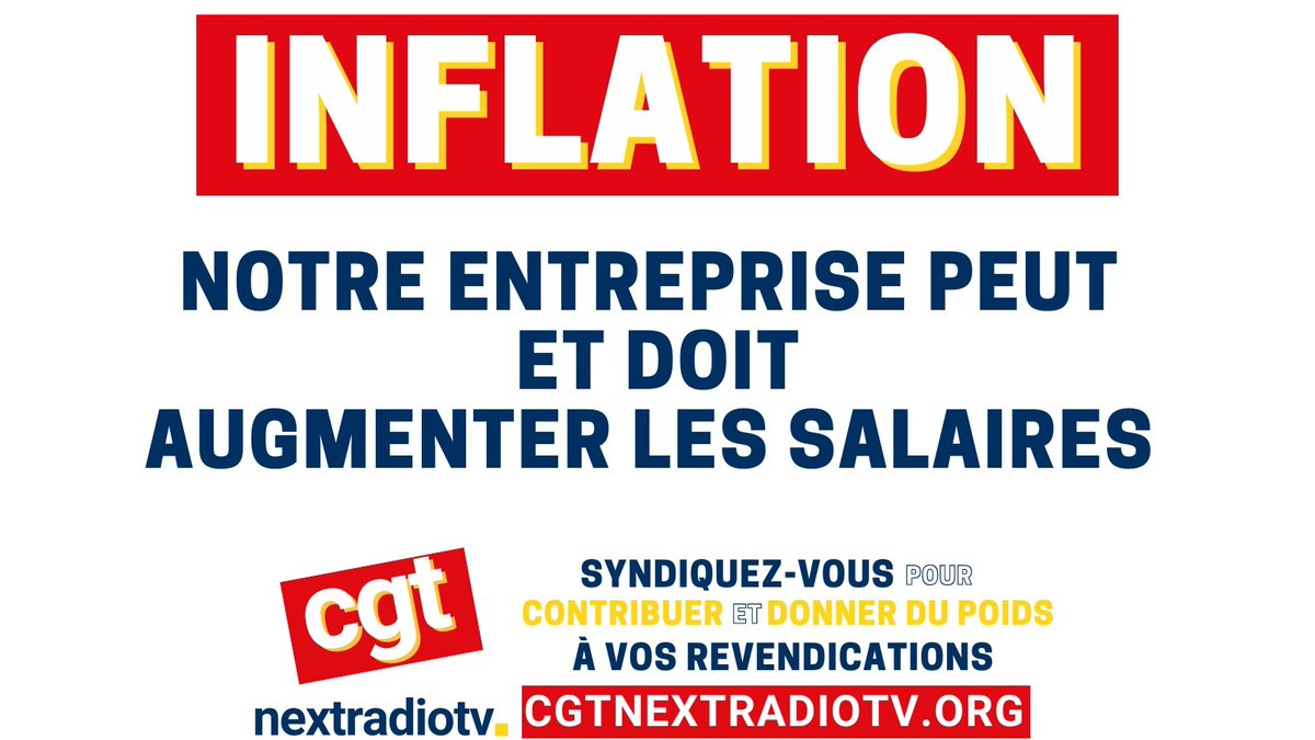 CGT_RMC_BFM's tweet photo. Suite à l'AG du jour, les salariés sont invités à se prononcer sur la suite du mouvement pour une augmentation GENERALE afin de palier l'inflation.
Résultats demain dans la journée
#BFMTV #AlticeFrance #RMC #RMCDécouvert #RMCSport #RMCStory #NextRadioTV #BFMBusiness #NextProd https://t.co/uW9p5M4JBG