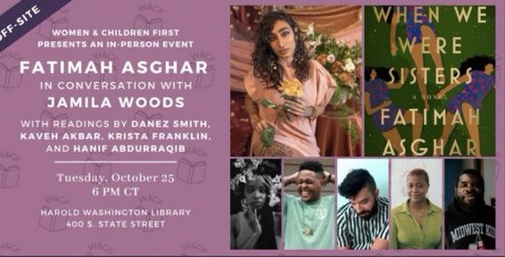 ✨Tonight at 6✨@asgharthegrouch celebrates WHEN WE WERE SISTERS at @chipublib ✨Doors open at 5:30! Arrive early for a seat. Books will be available for purchase at the event! womenandchildrenfirst.com/event/site-eve…