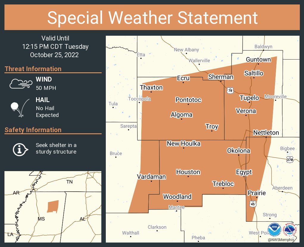 A special weather statement has been issued for Tupelo MS, Pontotoc MS and Saltillo MS until 12:15 PM CDT