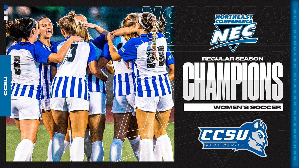 necwsoccer's tweet photo. ⚽️🏆 𝙃𝙀𝙇𝙇𝙊, 𝙁𝙄𝙑𝙀-𝙋𝙀𝘼𝙏 🏆⚽️

The 🔵😈 have clinched the No. 1 seed in the upcoming NEC Tournament AND at least a share of the NEC Women's Soccer Regular Season 👑 for the fifth time in as many seasons, and the 13th time in program history!

#NECWSOC | @CCSUSoccer https://t.co/rW7HOaV2WW