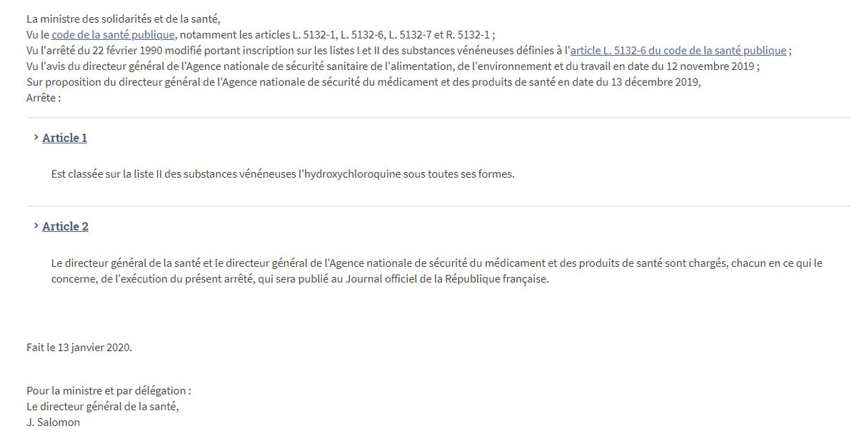 BernardSudan's tweet photo. @DIVIZIO1 @EPhilippe_LH Jérôme Salomon DGS a signé l'arrêté du 13 janvier 2020 sur ordre d'Agnès Buzyn pour passer en classe vénéneuse #hydroxychloroquine sous toutes ses formes  alors qu'Edouard Philippe soutenait en mars 2020 qu'il n'y avait pas de traitement contre #COVID19 = machination ! https://t.co/NcGHTPTJ6X