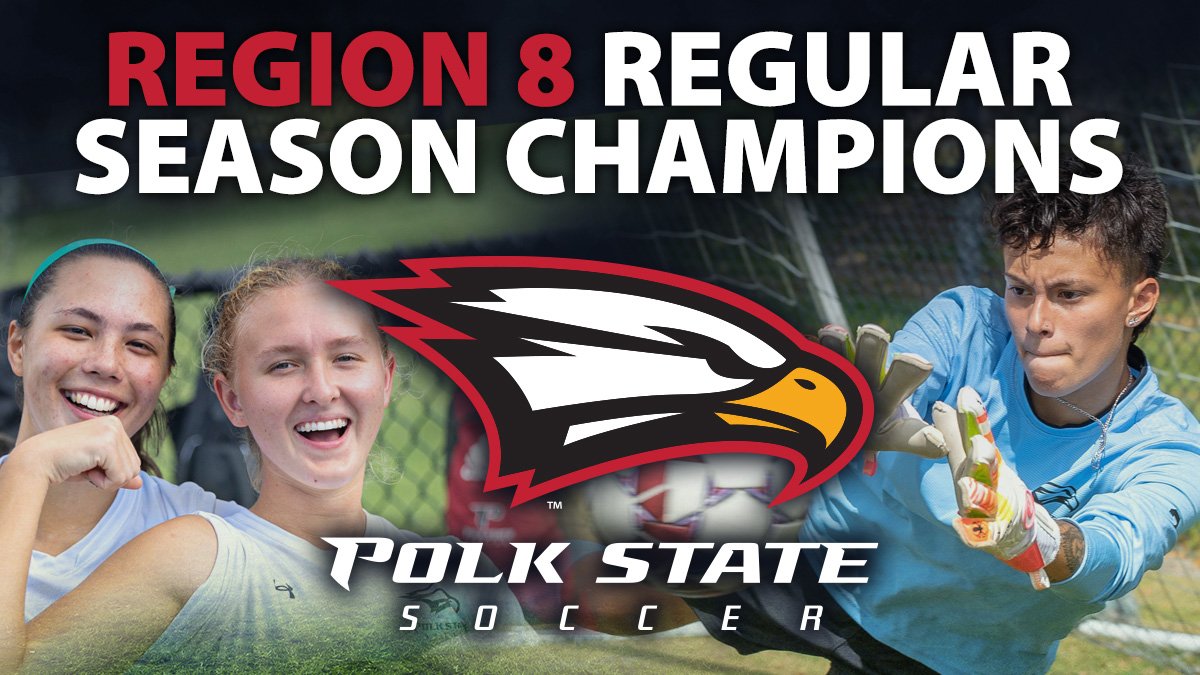 Polk_Athletics's tweet photo. No. 10 Polk State Soccer, at 15-1, is your Region 8 regular season co-champions and will be the No. 1 seed in this weekend's Region 8 tournament!

The Eagles will play for the regional championship on Sunday night in Daytona Beach vs. Daytona State or Eastern Florida State! https://t.co/uITSfoVLGP