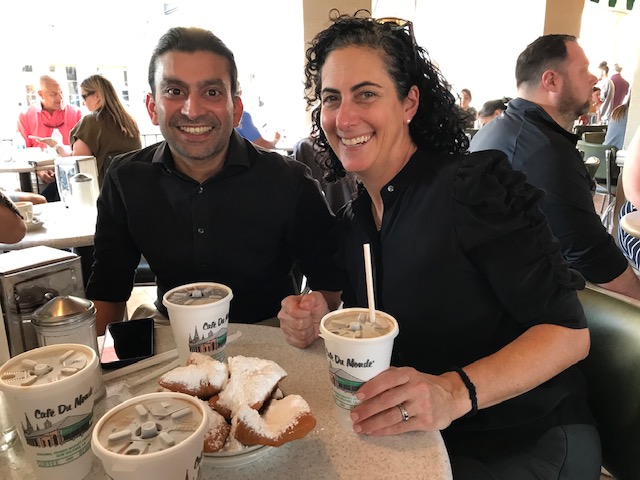 A major highlight of the @ASALifeline meeting #ANES22 in New Orleans was meeting up with #Lifebox founding partner @wfsaorg leadership, including new president @wwmorriss and past presidents @AdrianGelb @jmellinolsen, and new CEO @kristinestave +++ sharing beignet & coffee!