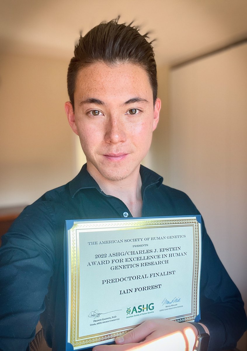 IainSForrest's tweet photo. Incredibly humbled to be chosen as a finalist for the 2022 @GeneticsSociety Award for Excellence in Human Genetics Research 🤩 
Can’t wait for #ASHG22 in LA to meet everyone and give my talk on genome-first precision medicine! https://t.co/C5ZOHt3haN 🧬
.
#phdlife #Genetics https://t.co/rmkI5prTa4