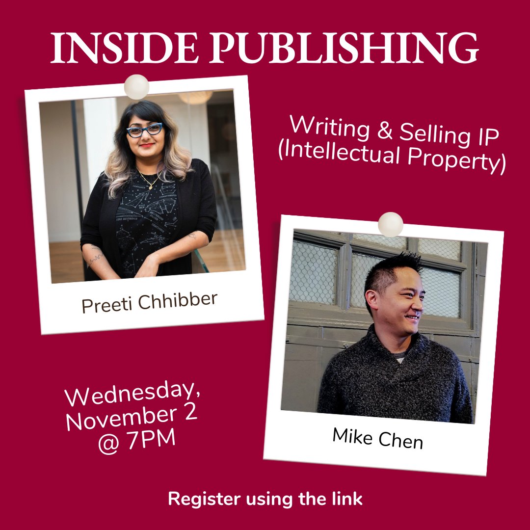 Rosemont_MFA's tweet photo. Get behind the (publishing) curtain with our upcoming events!

11/2 - @PreetiChhibber &amp; @mikechenwriter talk about Intellectual Property 
12/6 - @nessymiller and @jen_khawam talk about marketing children's lit

#amwriting #ampublishing #insidepublishing #writing #publishing https://t.co/g81ny0VmM3