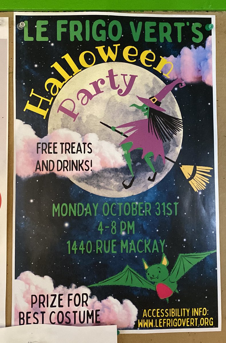 you’re invited to our 👻🎃halloween party 🧛🏻🧟‍♀️
we have: 
🕷 treats! 🍭
🕸costume prizes 🎭
🦇drinks 🥂
✅ Monday October 31 4-8 pm
🏚 1440 Rue Mackay 
💸 FREE