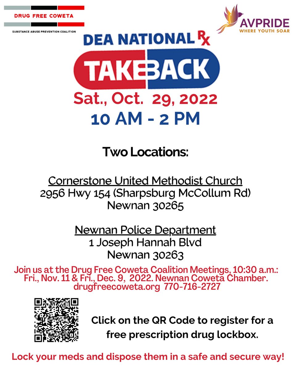 avprideinc's tweet photo. #DEATakeBackDay is this Saturday! You can safely dispose of unused medications at one of several locations on October 29, 10 a.m.-2p.m. For more information, visit https://t.co/w5oeJSataO. https://t.co/FAFxCEXoXU