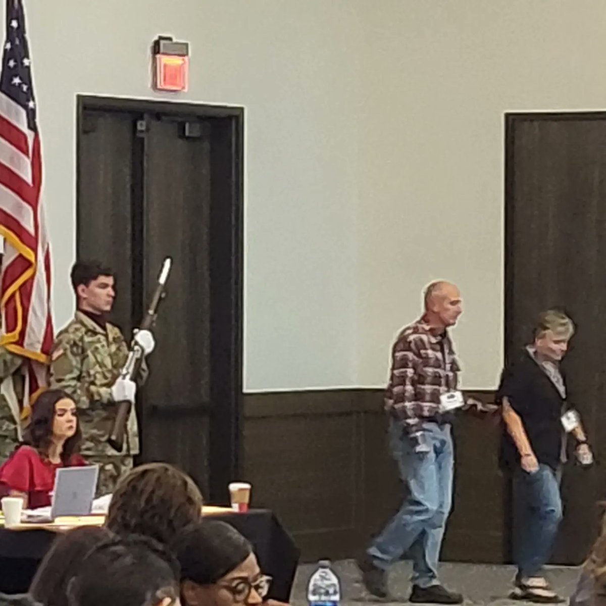 StateRotc's tweet image. The #leavenovictimbehind national conference was held this morning @txst honering Austin Salyer.

The Bobcat Color Guard presented the colors in reverence and support to Austin&apos;s memory and to his parents. @5thBrigadeROTC