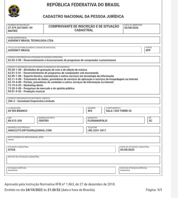 A empresa escolhida por Fábio Faria para "fazer auditoria" nas rádios nordestinas sequer tem autorização  para "fazer auditoria". É uma firma de suporte técnico de internet de algum amigo, que emprestou o nome em troca de dinheiro. Como tudo no Bolsonarismo, a empresa é falsa