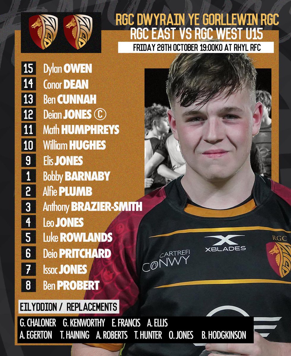 Ajonesrugby's tweet photo. 🏴󠁧󠁢󠁷󠁬󠁳󠁿🏴󠁧󠁢󠁷󠁬󠁳󠁿 RGC EAST Team 🏴󠁧󠁢󠁷󠁬󠁳󠁿🏴󠁧󠁢󠁷󠁬󠁳󠁿

Here is the team who will take on @GorllewinRGC on Friday night @RhylRugbyClub at 7pm 🏉

#Poblwc https://t.co/tp5zRYugLV