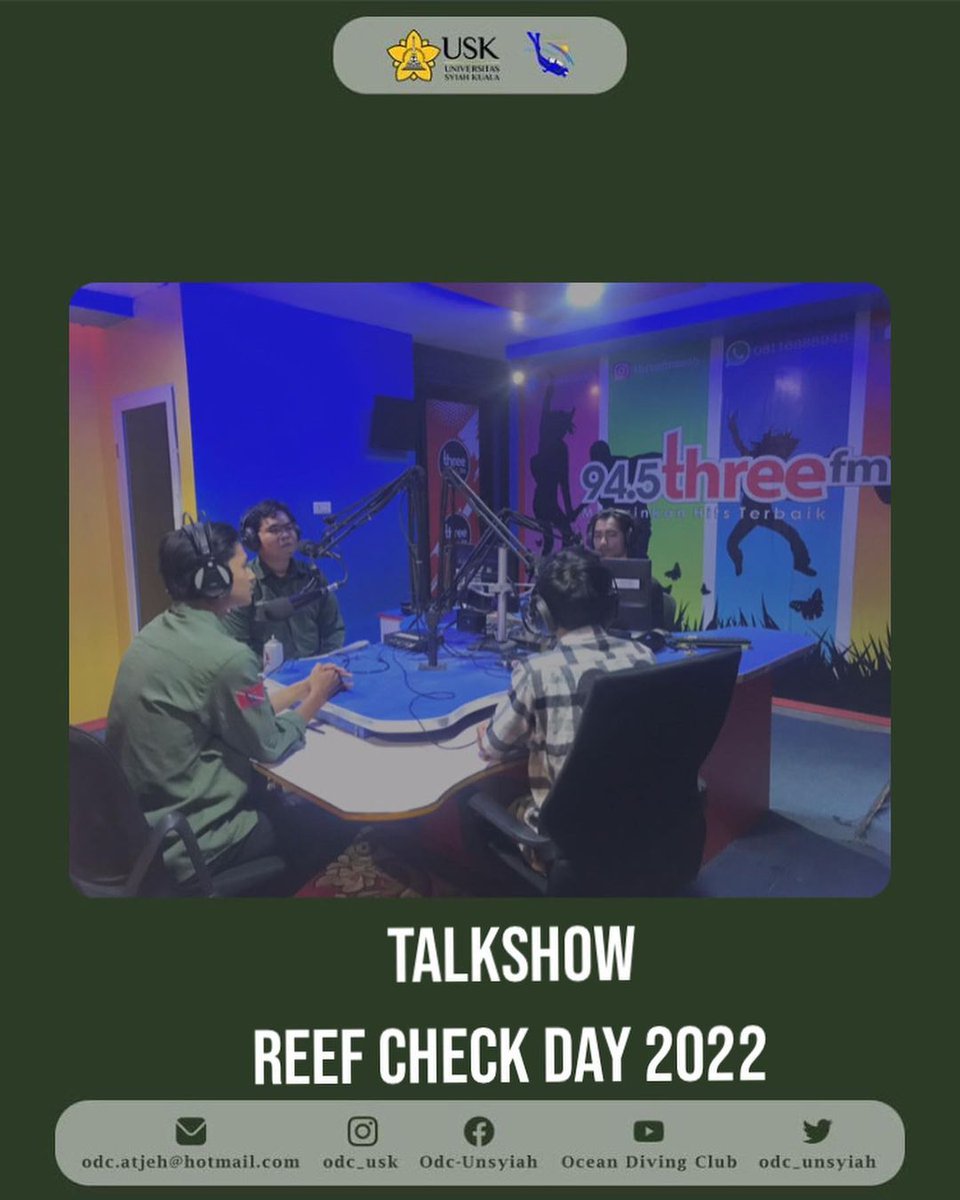 ODC_USK's tweet photo. Assalamualaikum wr wb

[RCD MENGUDARA]

Hallo buddies…
Ocean Diving Club yang diwakili oleh ketua umum Gilang Yuarza (ODC 12.02) dan KADIV Coral House Fadly Fahrezi (ODC 13.04) menghadiri undangan talkshow dari @threefmaceh membahas tentang kegiatan tahunan RCD.
#odcusk https://t.co/7b5SmnBk42