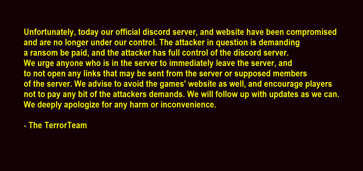 TRDM_ROTL's tweet photo. 🚨ATTENTION🚨
Terrordrome players, be advised. https://t.co/to4uYVSJnY
