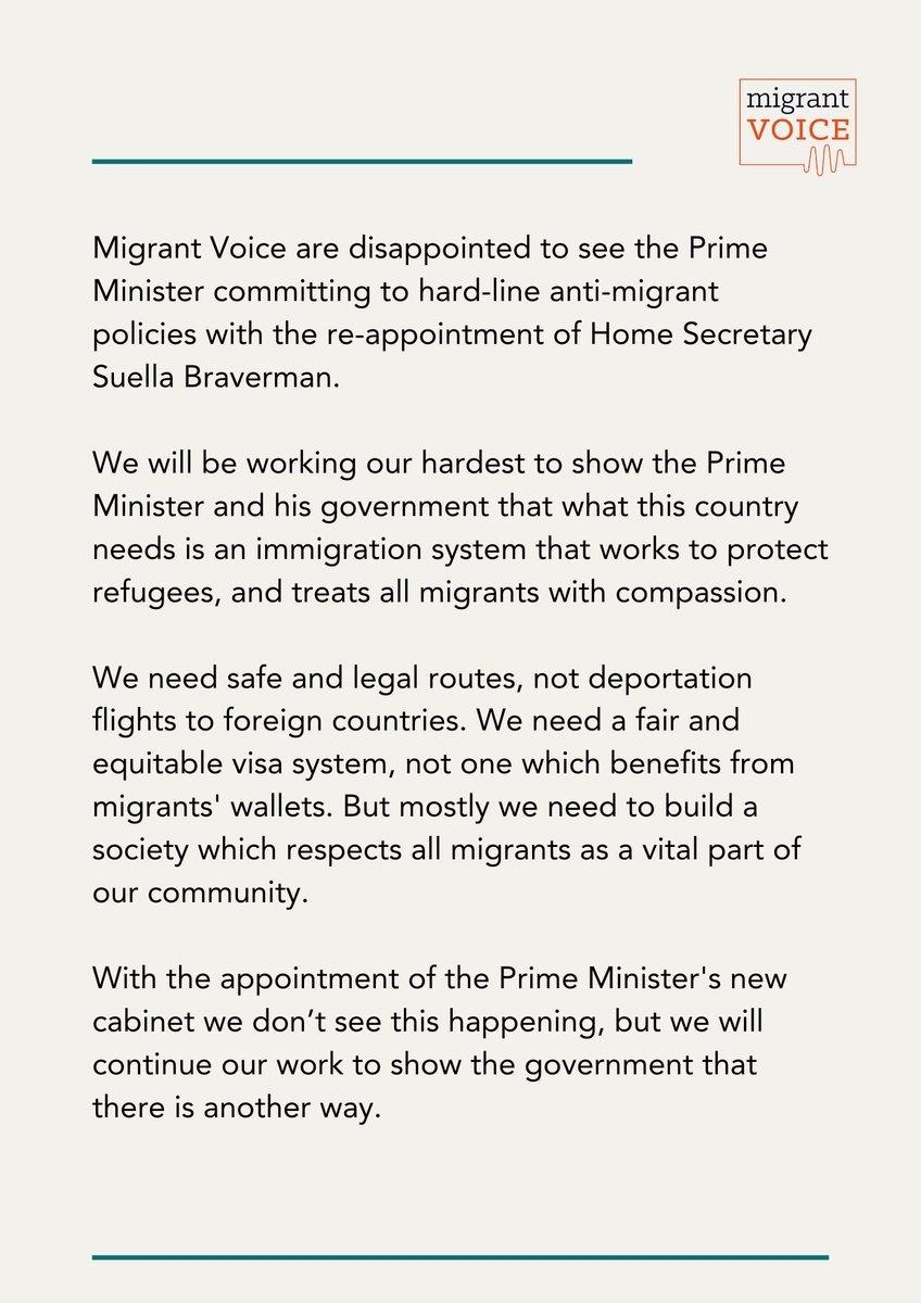 Our statement on the appointment of Home Secretary Suella Braverman.