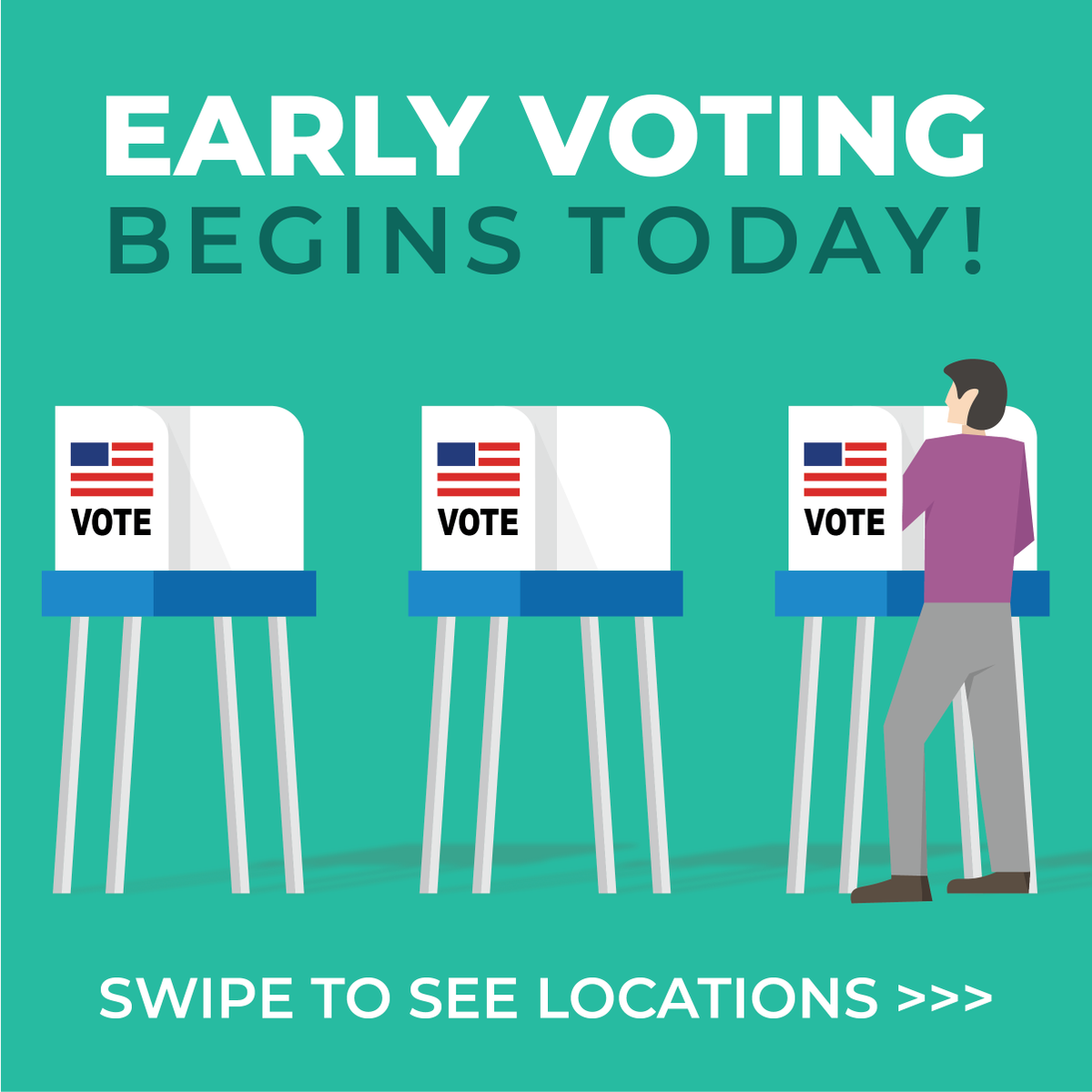 VoteSLCo's tweet photo. Early voting begins today! You can cast your vote in-person today at one of our eight early vote centers. Visit https://t.co/hz5ZuRbPN0 for more information. https://t.co/m42wLU5UZA