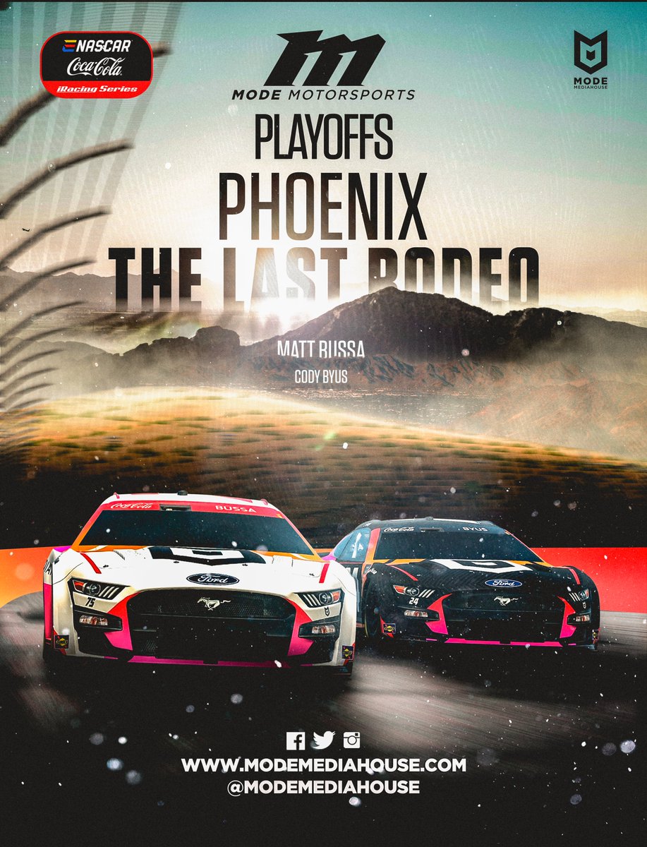 Tonight: Championship Race live from @phoenixraceway 🏆 Mode is ready to lock in some team championship points in the #eNASCAR @CocaCola @iRacing series standings! 👊🏼 Watch on eNASCAR.com/Live Pre-race: 8:30 PM ET Race: 9PM ET #GoMode #24 @CodyByus x #75 @mbussa75