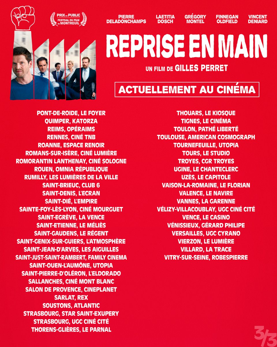 20 salles de plus en 2ème semaine pour #RepriseEnMain dès demain avec un total de 158 cinémas où voir ce film ! Très contents ! 😀😀😀
Ca monte, ça monte...
<a href="/Fakir_/">Ezz Tekin</a> <a href="/jour2fete/">Jour2Fête</a> <a href="/Telerama/">Télérama</a> <a href="/RadioTSFJAZZ/">TSFJAZZ</a> <a href="/attac_fr/">Attac France</a> <a href="/atterres/">Économistes Atterrés</a> <a href="/blast_france/">BLAST, Le souffle de l'info</a> <a href="/Francois_Ruffin/">François Ruffin</a>