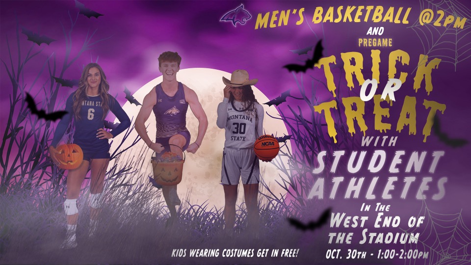 Bringing your kids to @MSUBobcatsMBB exhibition this Sunday? If so, be sure to arrive an hour early in costume to go trick-or-treating with Montana State student-athletes! 🎃 🍬 #GoCatsGo