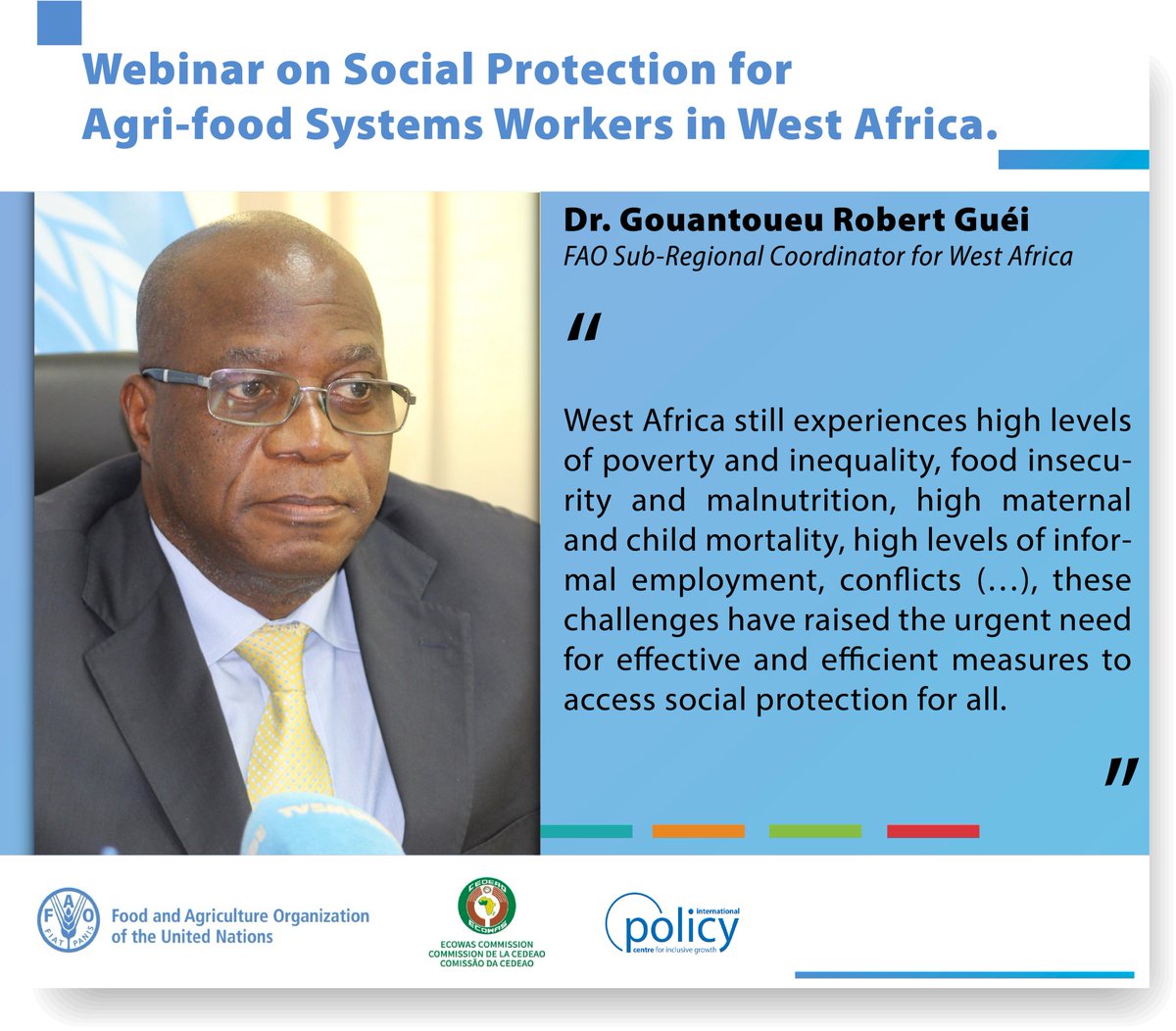 #SPorgWebinar on social assistance programmes for agri-food systems workers in West Africa Extract of the speech of Dr. @rgguei Sub regional Coordinator for @FAOWestAfrica 👇