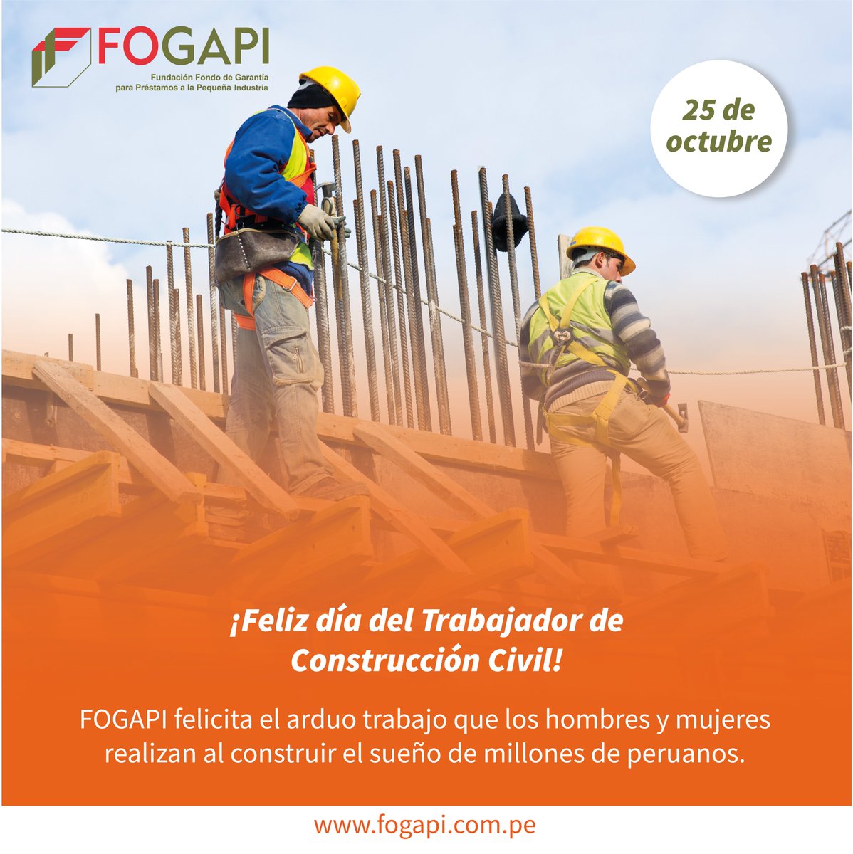 FOGAPI1's tweet photo. ¡Feliz día del Trabajador de Construcción Civil! 🥳

FOGAPI reconoce a los hombres y mujeres que desempeñan como Trabajadores de Construcción Civil en su día. Gracias por mejorar las oportunidades de crecimiento de millones de peruanos. 

#FOGAPI #Peru #ConstrucciónCivil https://t.co/PY107kLyqJ
