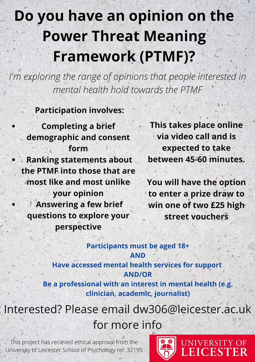 DaleWhetter's tweet photo. 📣📣THESIS RECRUITMENT 📣📣

Do you consider yourself to be critical towards the Power Threat Meaning Framework? 

I'm looking for people to take part in an online Q-sort study to explore the range of opinions that exist towards the #PTMF #PTMframework https://t.co/lamJXhDle9