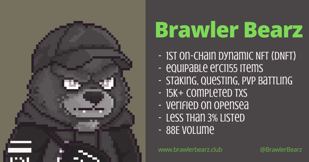 We are the Bearz battlin’ crew; brawlin’ on down; doin’ it for you! First month down; many more to go; let’s Friggin’ Grrrrrrr! #BrawlerBearz #NFTS #NFTCommunity