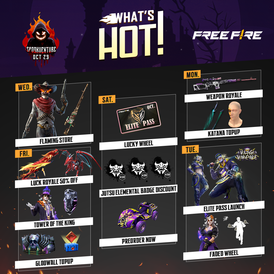 Garena Free Fire North America on X: 🔥📕WEEKLY SCHEDULE TIME📕🔥 What's  🔥 in #FreeFire this week: New emotes arrive through the Hacker Store and  Emote Topup, the Underworld Wrecker and Liberty Superjock