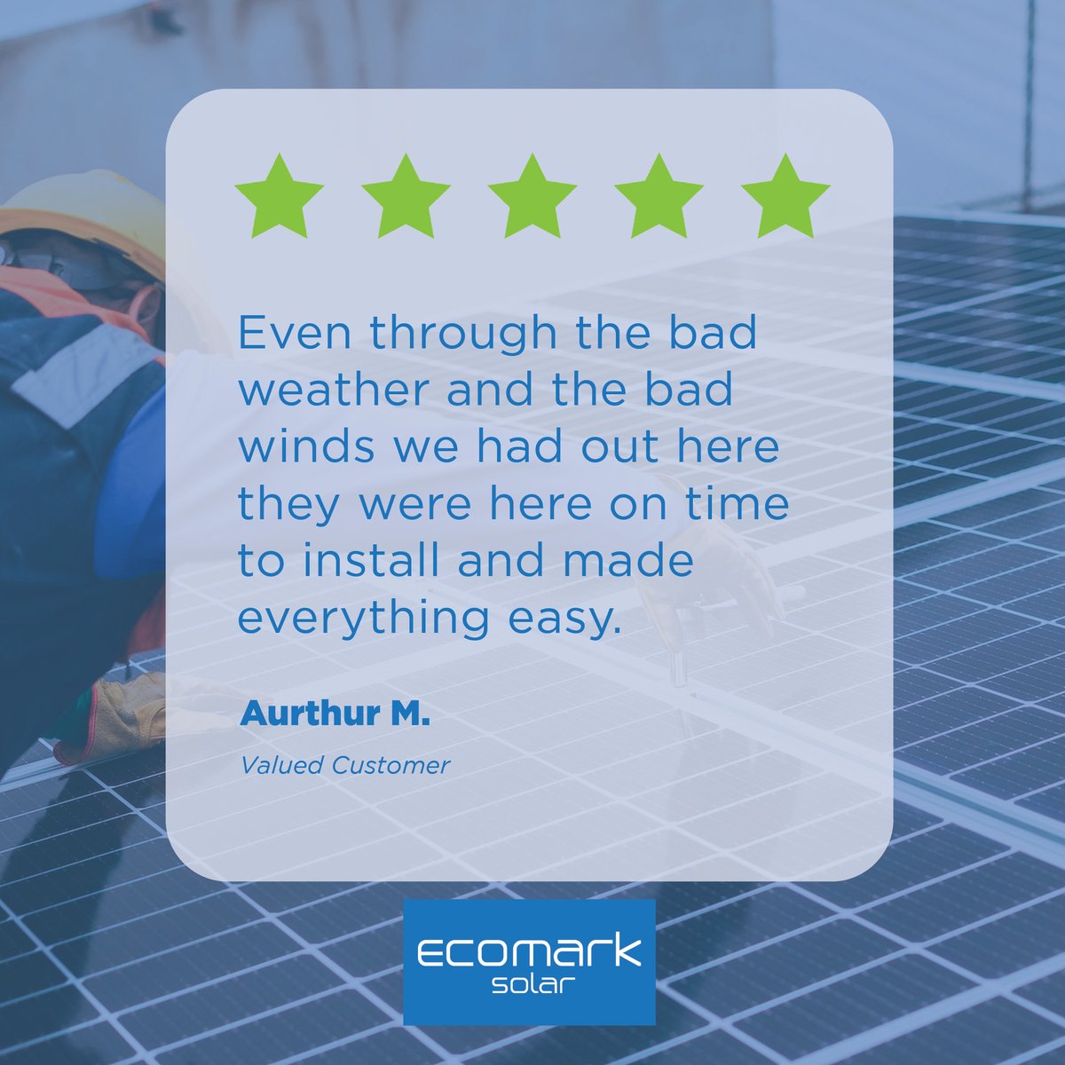 Our team is dedicated to providing quality #solar services in Colorado rain or shine.

For #solarpanelinstallation you can count, contact EcoMark now: ecomarksolar.com/begin-your-fre…