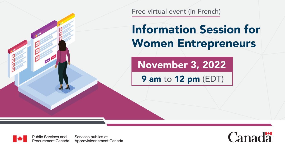 DoingBusinessGC's tweet photo. #WomenEntrepreneurs: Register for our half-day event devoted to exploring #GCProcurement! Organizations that support women entrepreneurs will discuss specific programs and services to help your businesses succeed. https://t.co/IXtcyZCZbA https://t.co/V5ZfvCn6RD