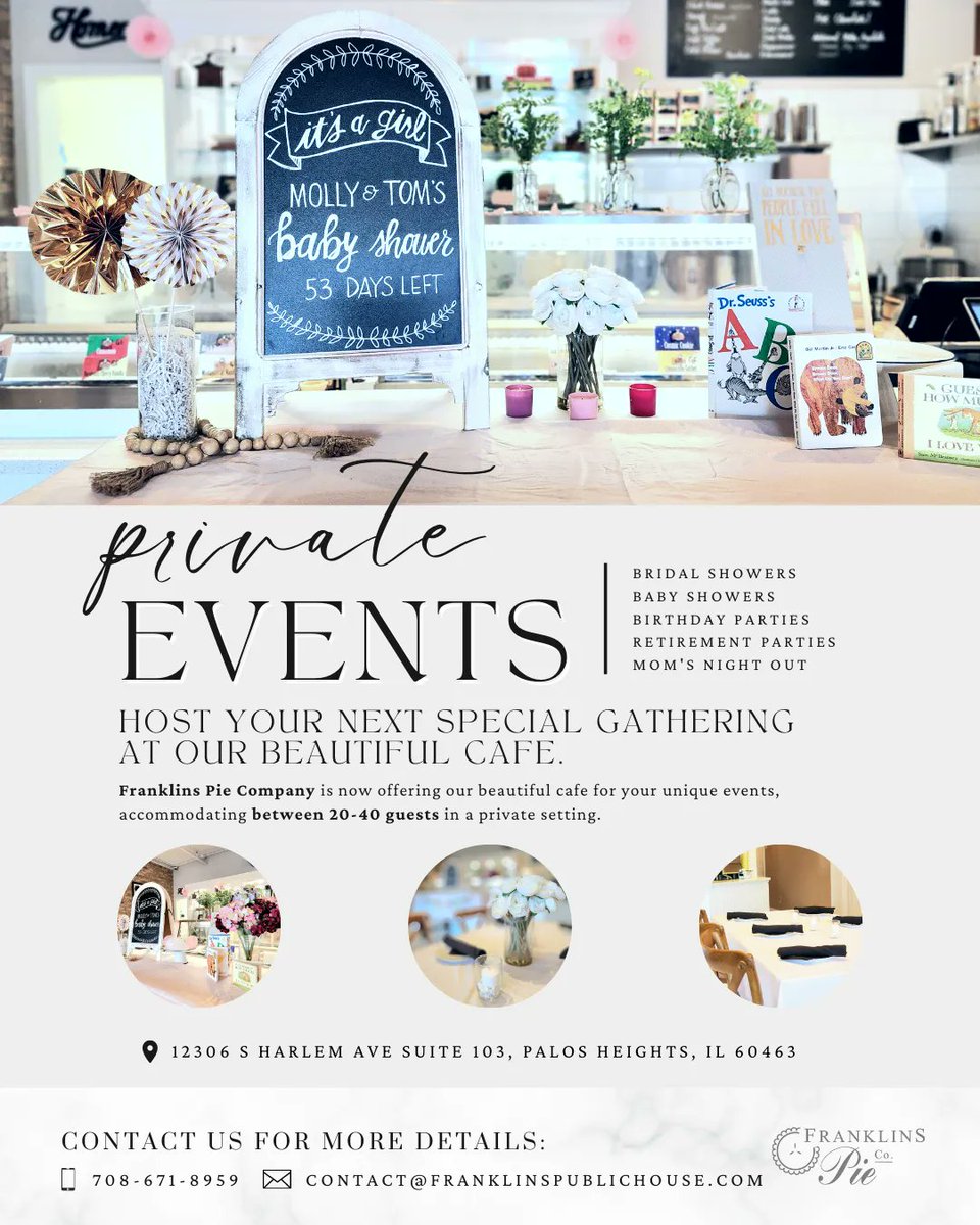 FranklinsHouse's tweet photo. Having a special event?
Franklins Public House is expanding our private event offerings to include the Franklins Pie Company cafe space!
#franklinspublichouse #franklinspiecompany #franklins #privatevents #privateevent #babyshower #bridalshower #birthdayparty #retirementparty https://t.co/51sPoTBw1P