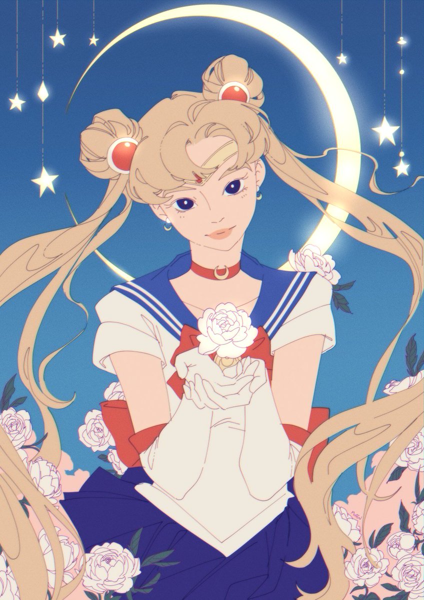 sailor moon ,tsukino usagi 1girl solo sailor senshi uniform gloves flower long hair sailor collar  illustration images