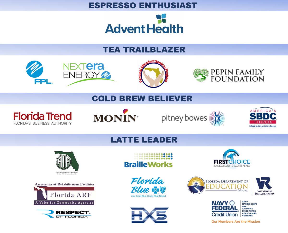 Abletrust's tweet photo. Our #CupOfAmbition sponsor list just keeps getting stronger and stronger! Thanks so much to our three newest 2022 sponsors, and to all our continuing sponsors as well! You all are truly making this #DisabilityEmploymentAwarenessMonth a great success! #DEAM #inclusiveflorida https://t.co/kXuwCyQXpJ