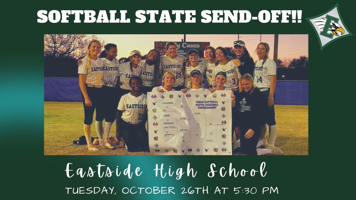 SEND-OFF! Come OUT &amp; SHOW YOUR SUPPORT today at 5:30 pm for our Eastside Softball Team as they head to Columbus!!🔥🥎💚