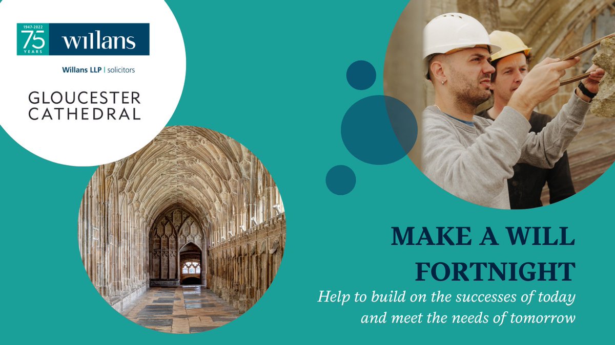 GlosCathedral's tweet photo. Until 28 October, for a suggested donation to the Cathedral or to the Friends, the experienced team at @WillansLLP will help you to create a bespoke will for free! Learn more here 👉 https://t.co/DyZuiu0ATX #MakeAWillFortnight https://t.co/WZAWgBNQdZ