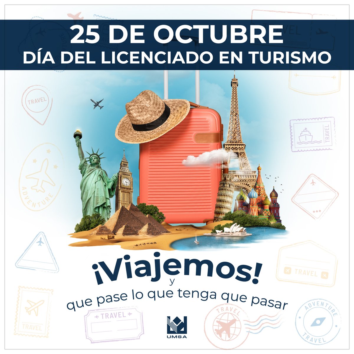 UMSA_MERIDA's tweet photo. 25 de Octubre | Día del Licenciado en Turismo ✈️
Queremos desearle muchísimas felicidades a todas y todos los futuros licenciados en Turismo que conforman la #FamiliaUMSA 💙✨
#UMSA #Turismo #ParaGrandesCosasHemosNacido https://t.co/LfPR1TNhXX
