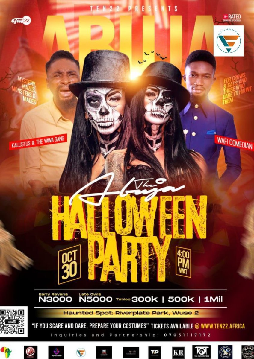 EAT, DRINK &amp; BE SCARY

We’ve got the Booze🍻🥃🍸
You Bring the Boo’s 👻👻
Join us For Some Haunting Spirits 🥃 and Wicked Brews 🍺

Venue: Riverplate park. Wuse 2

Date/Time: 30th October, 2022 / 4:00pm

Don’t miss the call of Halloween Night
#AbujaTwitterCommunity #abujaconnect