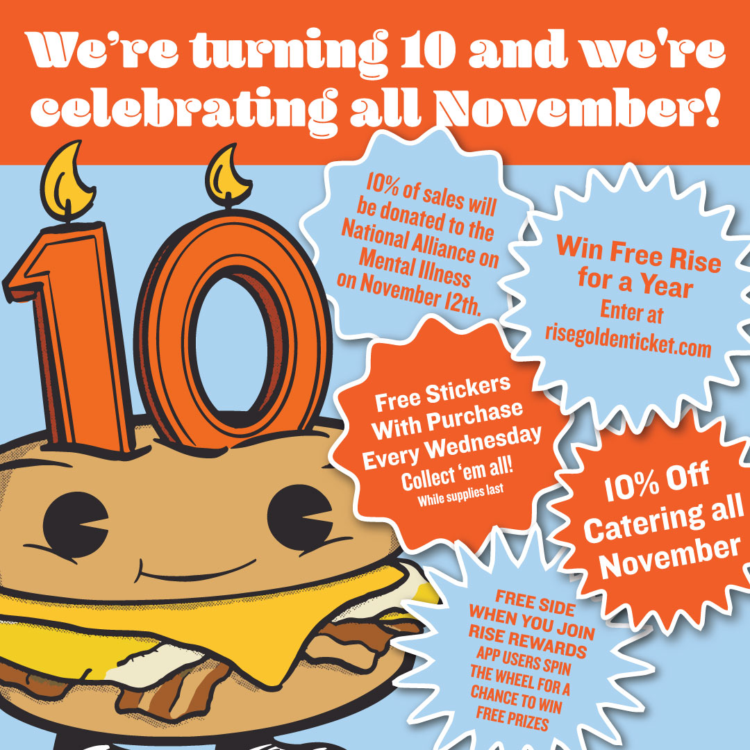 TheSplinterGrp's tweet image. We've been busy getting ready to celebrate the 10th Anniversary of Rise! For November, we've got promotions, giveaways and contests - sticker giveaways every Wednesday to a chance to win free Rise for a year; we've got plenty of ways to commemorate a decade of deliciousness.