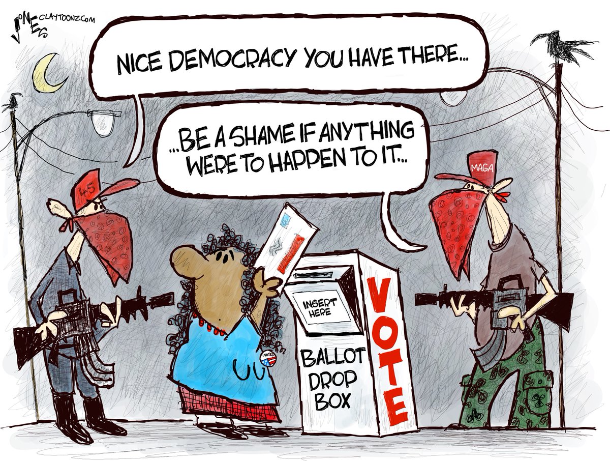 Just how confident is the GOP that they have to send armed/masked goons to stalk ballot boxes? #VoterIntimidation #Midterms2022 #Republicans #Cheaters #Goons #MAGA #Arizona #ballotbox #MailinVoting #Democracy #DemocracyIsOnTheBallot