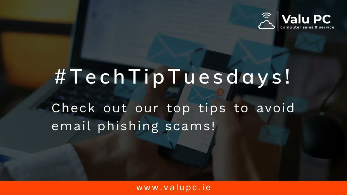 Valupc's tweet photo. #TechTipTuesdays💻

This weeks #TopTechTip - Check out our top tips to avoid email phishing scams!

#TopTips #TechTips #TechAdvice #TechnologyTips #TechTip #SmallBusinessTechnology #SmallBusinessTopTips #EmailPhishing #PhishingScams #Scams #CyberSecurity https://t.co/nENt0HCMvQ