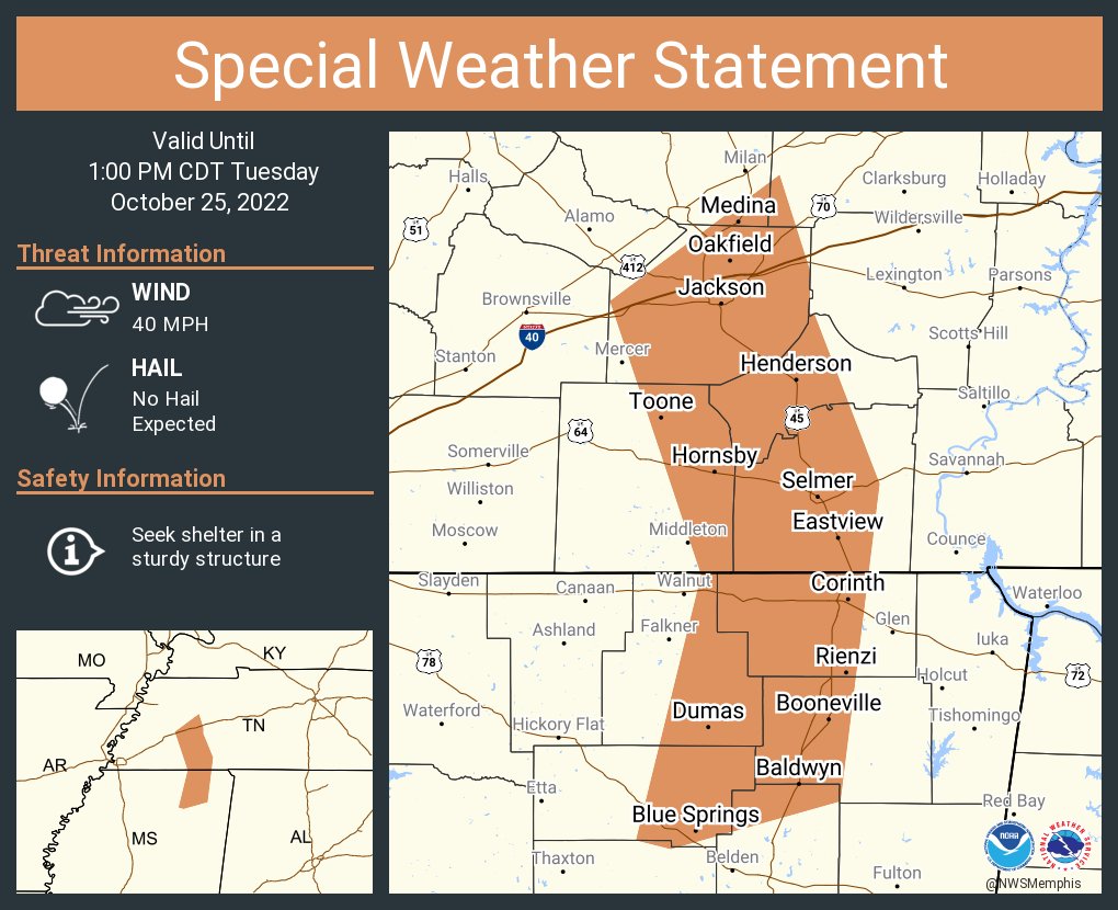 A special weather statement has been issued for Jackson TN, Corinth MS and Booneville MS until 1:00 PM CDT