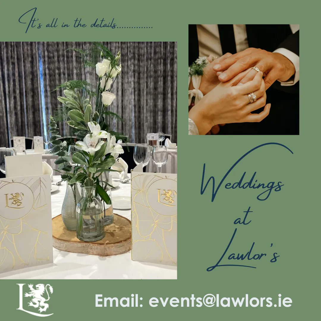 Weddings at Lawlor's 💒 Book a viewing of our brand new Ballroom or Glending Suite and be one of the first to celebrate your wedding with us😍 Email: events@lawlors.ie