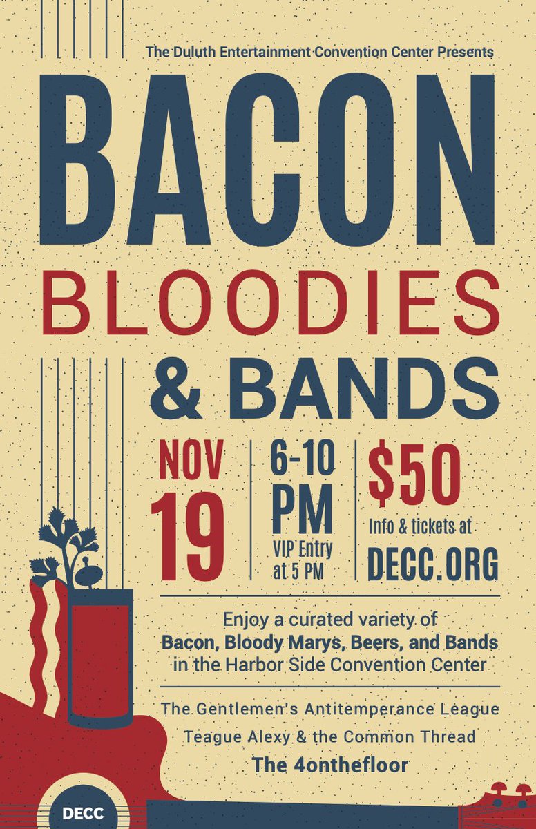 ANNOUNCING - DECC Presents - Bacon, Bloodies, &amp; Bands. Nov. 19 from 6pm - 10pm. With @teaguealexy, <a href="/4otf/">The 4onthefloor</a> and more! bit.ly/BBBdeccTIX 🥓